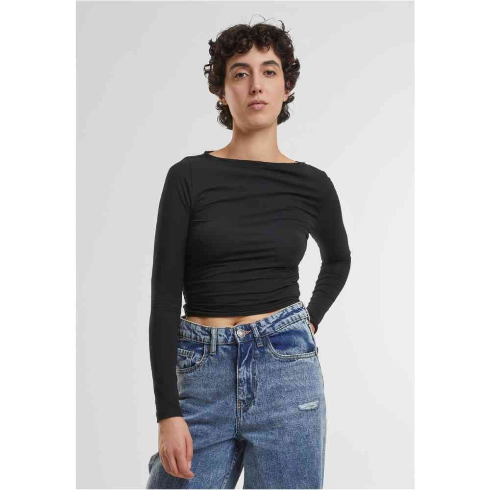 Urban Classics - Ruffled Super Slim Lange ärmel top - Schwarz
